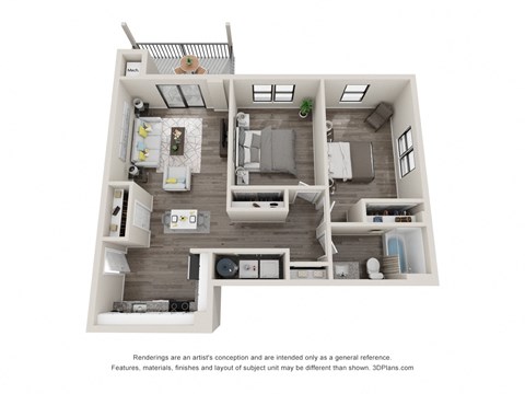 2 bed 1 bath B1 Floor Plan at Latitude at South Portland Apartment, Maine, 04106